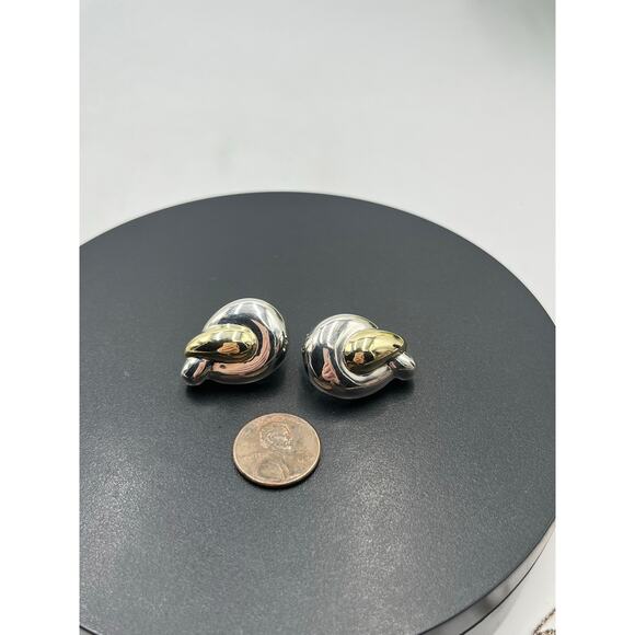 Rigoberto Designer Puffy Modernist Sterling14k Yellow Gold Center Clip Earrings - Picture 7 of 11